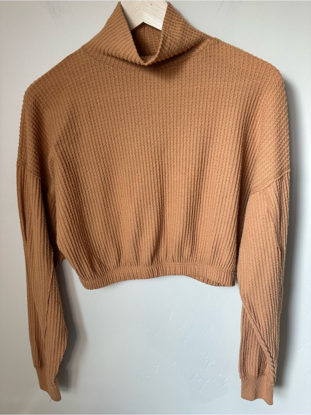 Aeropostale Camel Waffle Knit Long Sleeve Dolman Top Women’s XS Thermal Henley